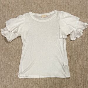 Nation White Ruffle Sleeve Tee